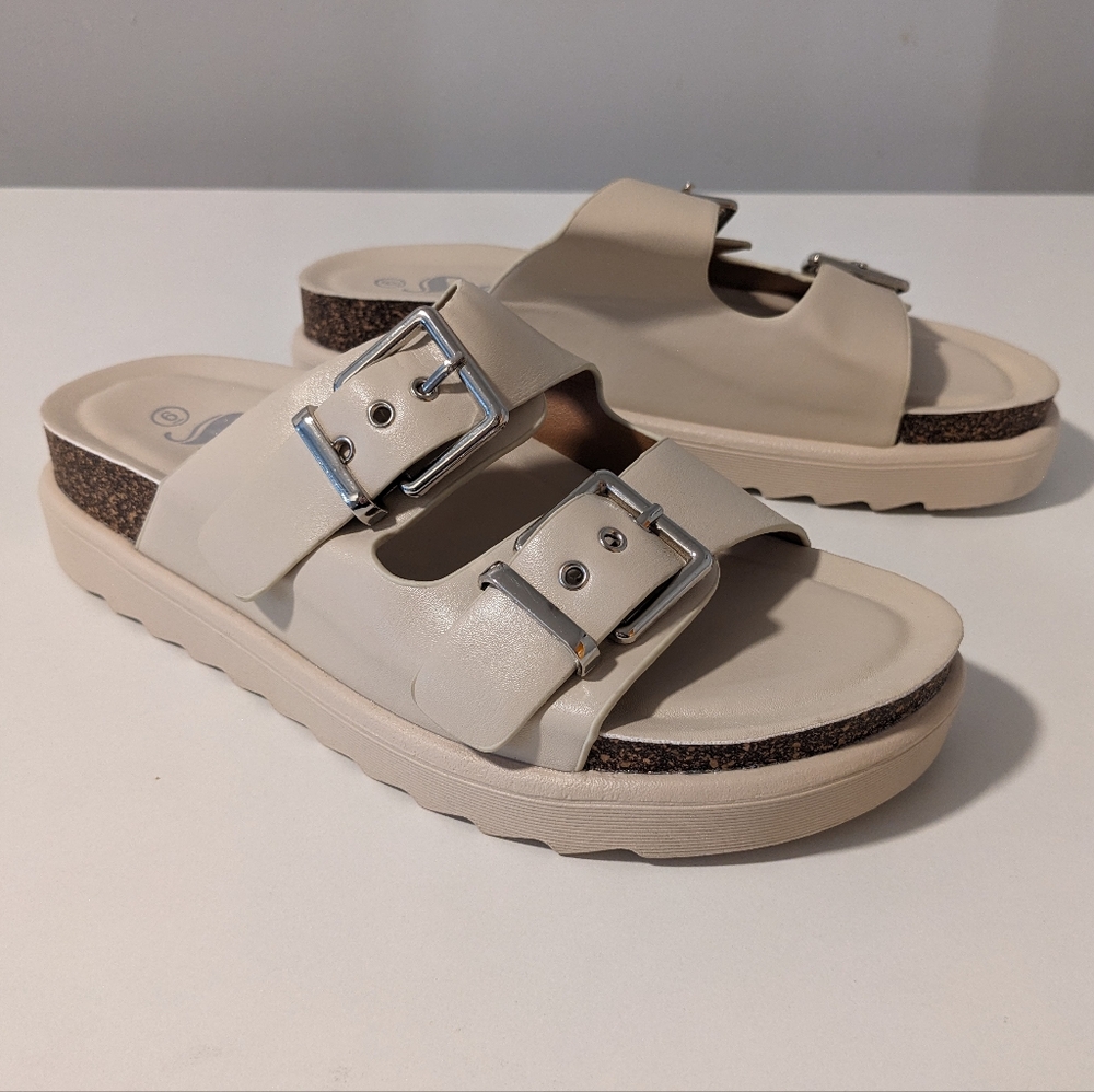 NEW Shein Two Strap Buckle Platform Sandals | US 6 | Beige
